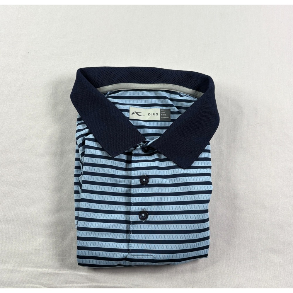 Kjus‎ Shirt Mens Large Blue Striped Golf Polo Stretch Performance Wicking
